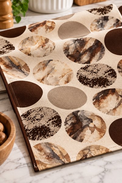Nari Collections Earth Tone Geometric Circle Patterned Oven Cover – 35X50 Cm, Digital Printed Suede Fabric