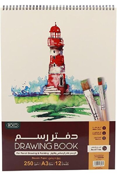 Roco دفتر رسم A3 بوزن 250 جرام/متر مربع، 12 ورقة، أبيض