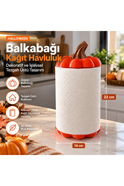 Balkabağı Tasarımlı Kağıt Havluluk – Dekoratif Rulo Kağıt Havlu Tutucu Halloween Sonbahar
