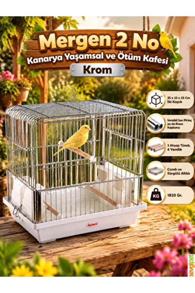 sevgipet Kanarya Yaşamsal ve Ötüm Kafesi Krom (35 x 32 x 23 cm – Çift Kapılı,...