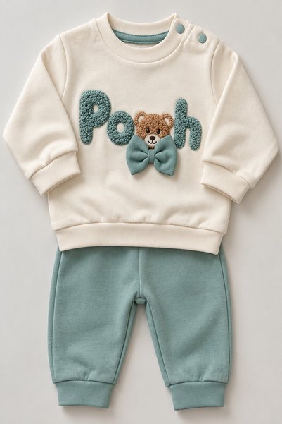 METEOR BABY Baby Boy Set with Teddy Bear Pattern and Bow Tie Detail, 2-Piece ...