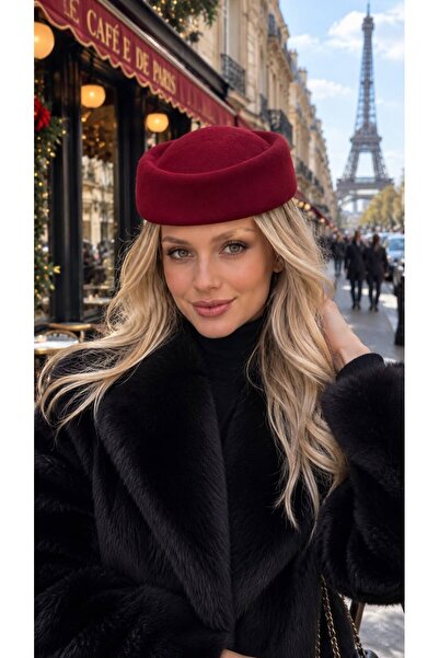 HAZAL KAYA ATELIER Burgundy Wool Felt Women's Hat