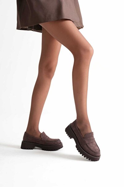 She Women's Suede Brown Thick Sole Shoes Oxford Loafer.
