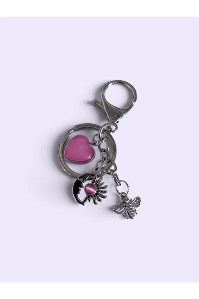 bijoux uniques Μπρελόκ και διακοσμητικό τσάντας με ροζ σχέδια καρδιάς, φεγγαρ...