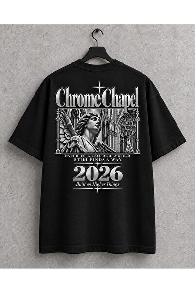 Chrome Chapel Baskılı Unisex Oversize Tişört Siyah