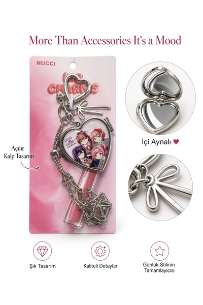 Meyra Accessories Metal Ayna Anahtarlık gloss tutucu Nezuko,Gojo,Zerotwo akri...