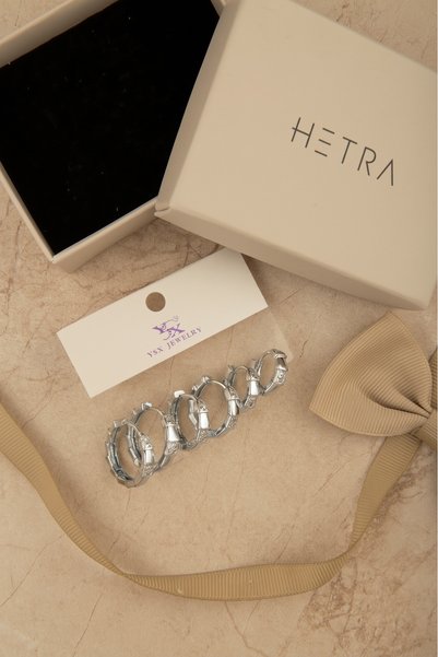 Hetra Silver Colored Zircon Stone Segmented 6-Piece Hoop Earring Set