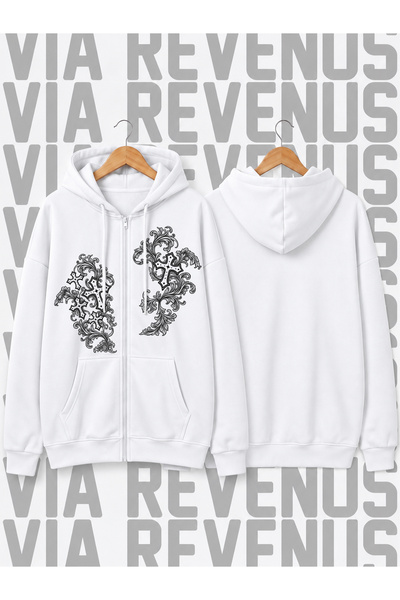 Vordevia Y2K Grunge Printed Unisex Zipper Hooded Sweatshirt Cardigan