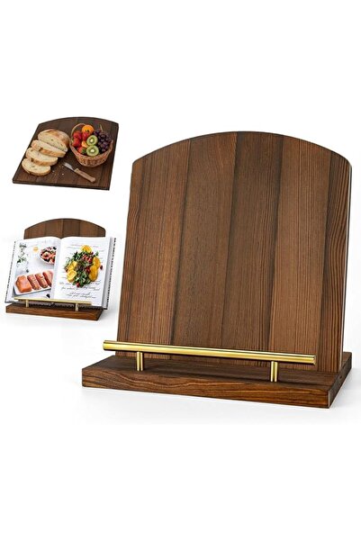 GENERAL Wooden Cookbook Stand for Kitchen Counter,2 in 1 Recipe Book Holder, ...