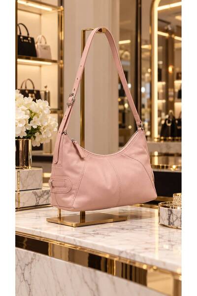 HAZAL KAYA ATELIER Pink Faux Leather Adjustable Strap Women's Bag 11X22 cm
