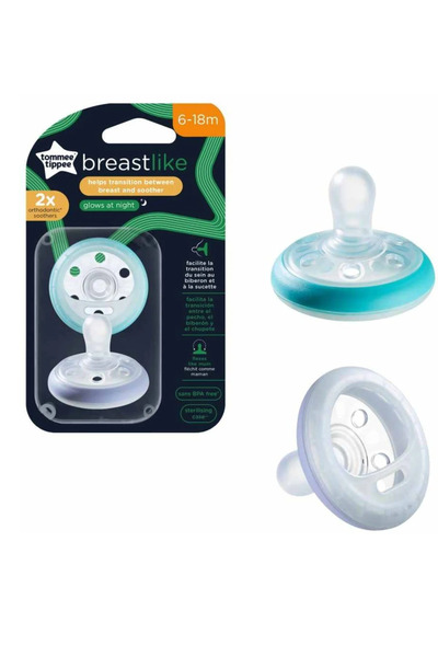 tommee tippee Orthodontic Pacifiers - Breast-Like Night Time, 6-18 months, 2 pcs