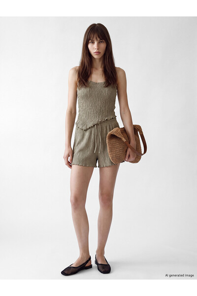 LC Waikiki Two Mt Shop Quality Lcw Vision Khaki Textured Women's Shorts with ...