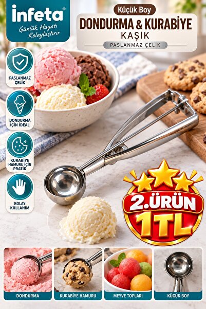 İnfeta Small Size Stainless Steel Ice Cream Scoop Metal Spring-Loaded Cookie ...