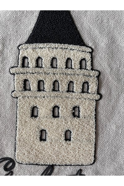 MOJOMIX Handmade Grey Color Galata Tower Punch Processing Linen Multi-Purpose School/Beach/Travel Shoulder Bag 31*42 cm
