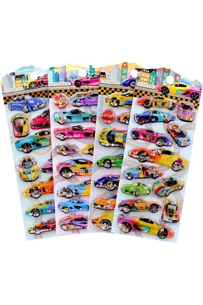 TERRIFI 4 Sheets 3D Race Car Puffy Stickers for Kids, Reusable Bubble Racing ...