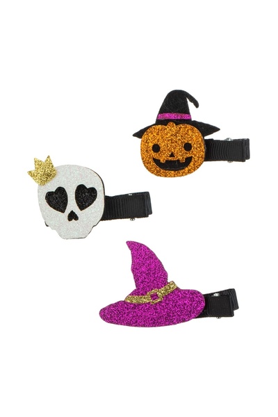 OEM Set Clame Par Negre cu Palarie de Vrajitoare Dovleac Craniu & Glitter 4.5...