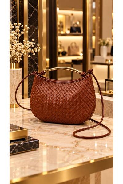 HAZAL KAYA ATELIER Tile Faux Leather Geometric Pattern Strap Women's Bag 23X2...