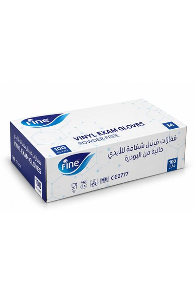 FINE Faen Clear Vinyl Gloves Powder Free Size M, Disposable Examination Gloves, 10 Boxes X 100 Gloves - 1000 Gloves