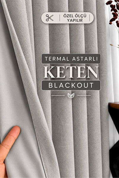Yuka Açık Gri Termal Keten Blackout Astarlı DÜZ PİLESİZ Ekstrafor Büzgülü Kar...