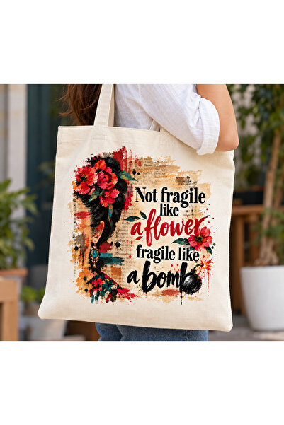 Tomris Hatun Not Fragile Like a Flower Patterned Gift Bag, Raw Cloth Bag, Sub...