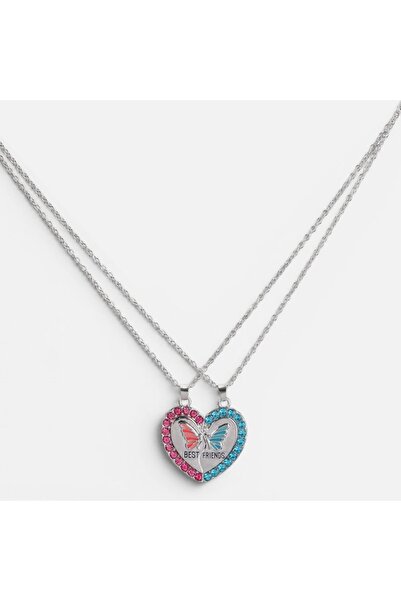 DD SHOP Set Coliere pentru Copii BFF Inima Argintie cu Fluture - 2buc