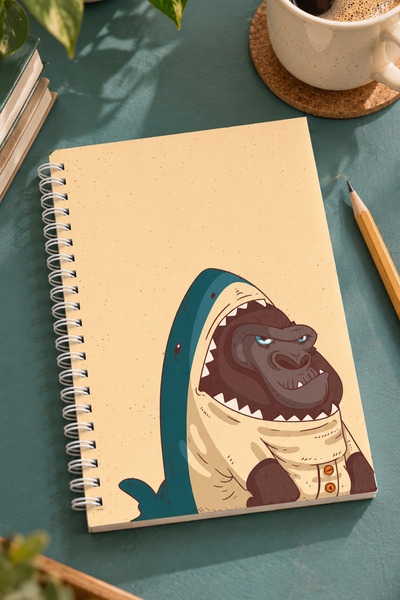 Paytak Moda Shark Gorilla Animal Patterned A5 Spiral Colorful Notebook 45 She...