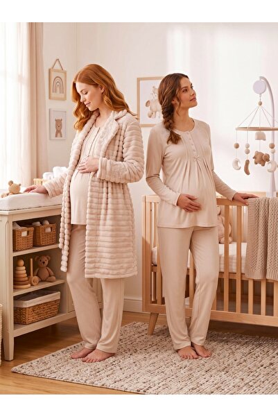 Lohussa New Season Beige Shawl Collar Winter Plush Long Sleeve Design Buttone...