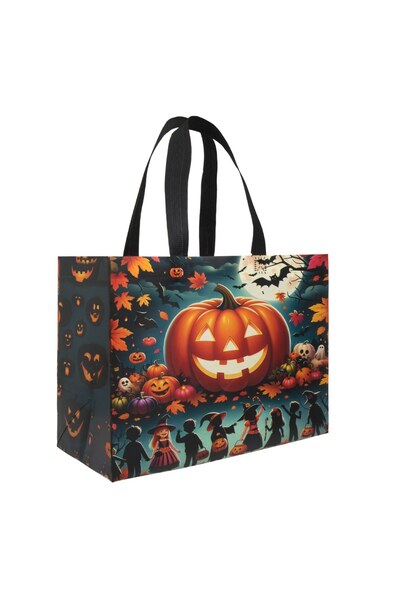 DD SHOP Sacosa din PP Verde cu Model Dovleci Lilieci & Vrajitoare de Hallowee...