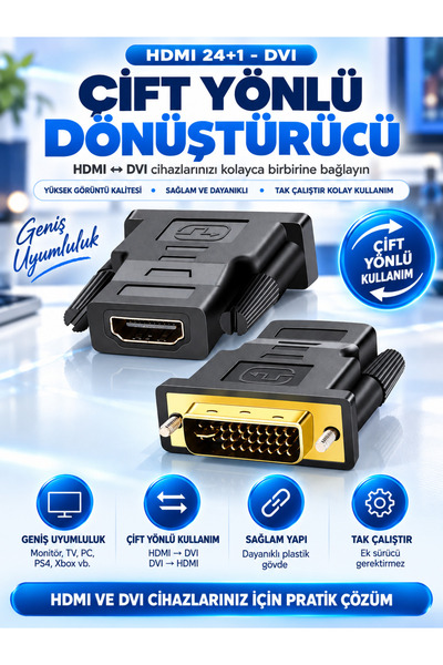 PEMBERTON Dvı To HDMI 24+5 Uyumlu Kablo Adaptörü DVI Erkek Kadın Çift Yönlü K...