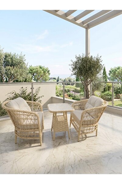 1+1 LİDYA Rattan Balkon Ve Bahçe Takımı PUF HEDİYELİ