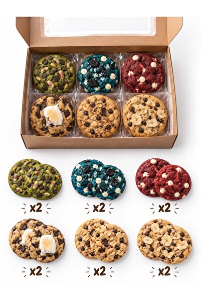 Genel Markalar 12'li Mega Karışık Gurme Cookie Seti - 6 Farklı Çeşit Özel Dol...