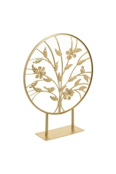 CBD CORAL BEST DEALS Coroană decorativă metalică cu flori 3D și păsări aurii ...