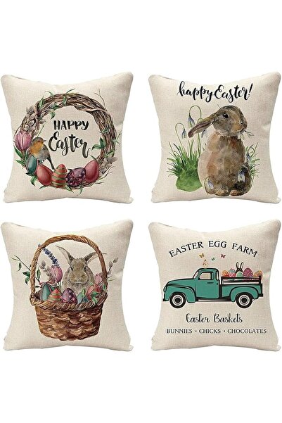 ELECDON Bunny Throw Pillow Covers, Set of 4 Easter Decorative Truck Eggs Line...