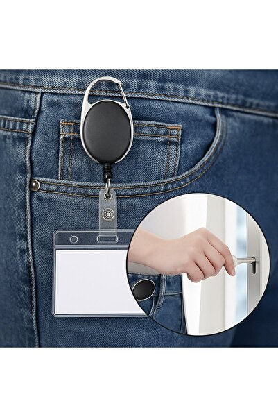 DD SHOP Breloc cu Snur Extensibil si Hook pentru Carduri - Curele Ecusoane, P...