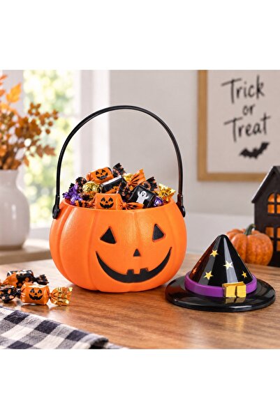 DD SHOP Galeata din Plastic Trick or Treat Portocalie Dovleac cu Palarie Ø15x...