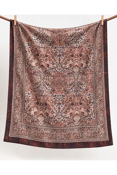 AGAPI Brown Ethnic Patterned Cotton Shawl – Soft Textured Patterned Women's Shawl