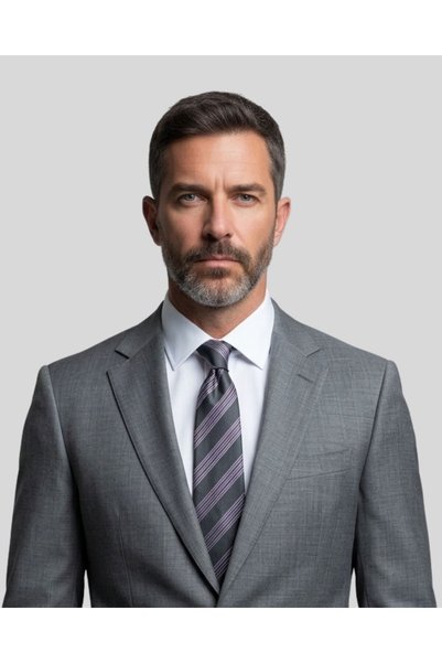 KUMOVO Lilac White Striped Classic Gray Tie – 8 cm Wide