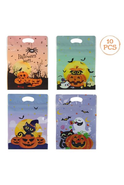 DD SHOP Pungi Colorate cu Inchidere pentru Dulciuri de Halloween 15x23cm - 10buc