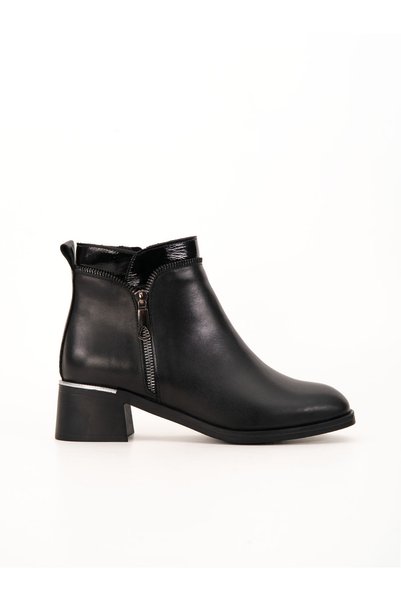 Bulls & Gulls Women's Black Side Zipper Thick Heeled Ankle Boots