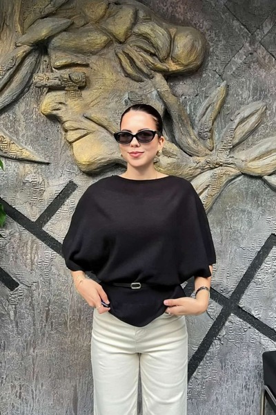 sunfyre Belt Detail Short Sleeve Boat Neck Knitwear Blouse Sun547