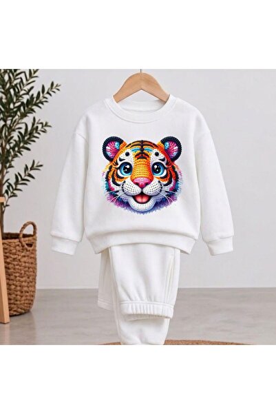 playwear Team Sweatshirt Knitted Tiger Printed Girls Boys Crew Neck