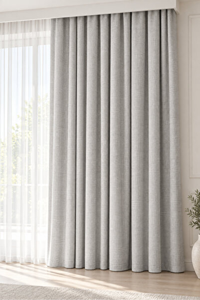 Yuka Light Gray Premium Linen Background Curtain with Extra Foam and No Pleats, Suitable for Every Room, Bohemian Style