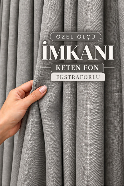 Yuka Gri Premium Keten Fon Perde Ekstrafor Büzgülü PİLESİZ Her Odaya Uygun Bohem