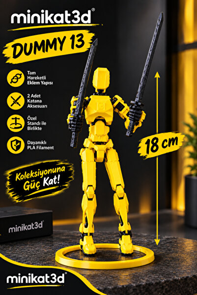 Dummy 13 Sari Renk Stand ve Katana 19 Cm Özel Boy