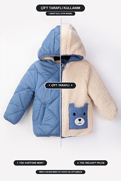 Midimod Double-Sided Plush Welsoft Hooded Zippered Winter Boy's Coat