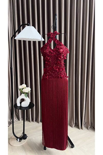 Dubai Luxury Evening Dress Dark Burgundy