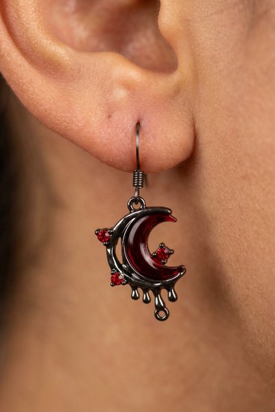 Okapi Red Stone Crescent Moon Gothic Women's Earrings