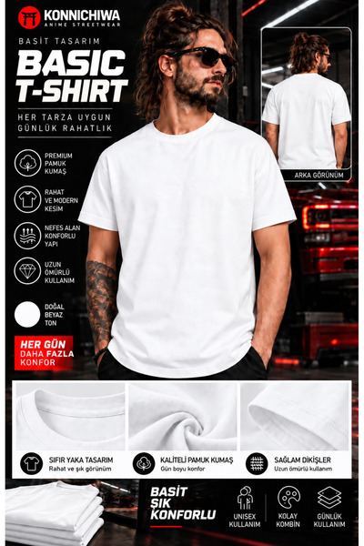 FG KONNİCHİWA Basic T-Shirt Tee Tshirt – 4 Color Options Casual Unisex Model ...