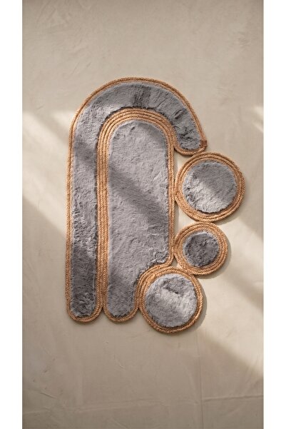 HomeTurko Natural Pebble Yumuşak Pelüş 55 x 85 cm Banyo Paspası Doğal Hasır J...