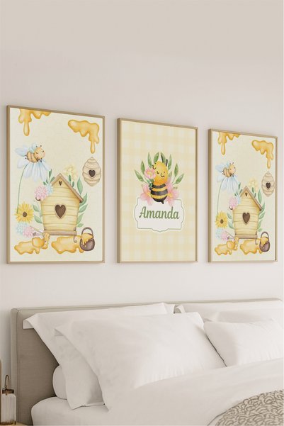 VOBA STORE 3 PARÇA ÇERÇEVE GÖRÜNÜMLÜ KİŞİSELLEŞTİRİLEBİLİR ARI TEMALI ÇOCUK O...